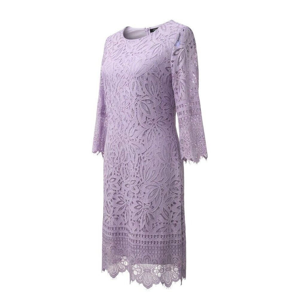 Kensie Womens 8 Lavender Corded Lace Shift Dress‎ Jewel Neck Eyelash Trim - Picture 4 of 12
